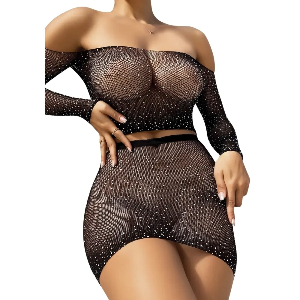Agor Fantasy Wear dvostruki set bodystocking sa kamenjem