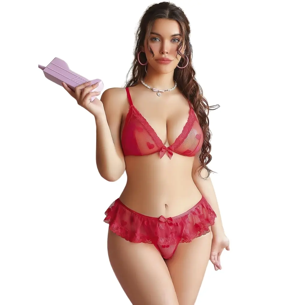 Agor Fantasy Wear sutić i gaćice set sa srčanim uzorkom i frizlima