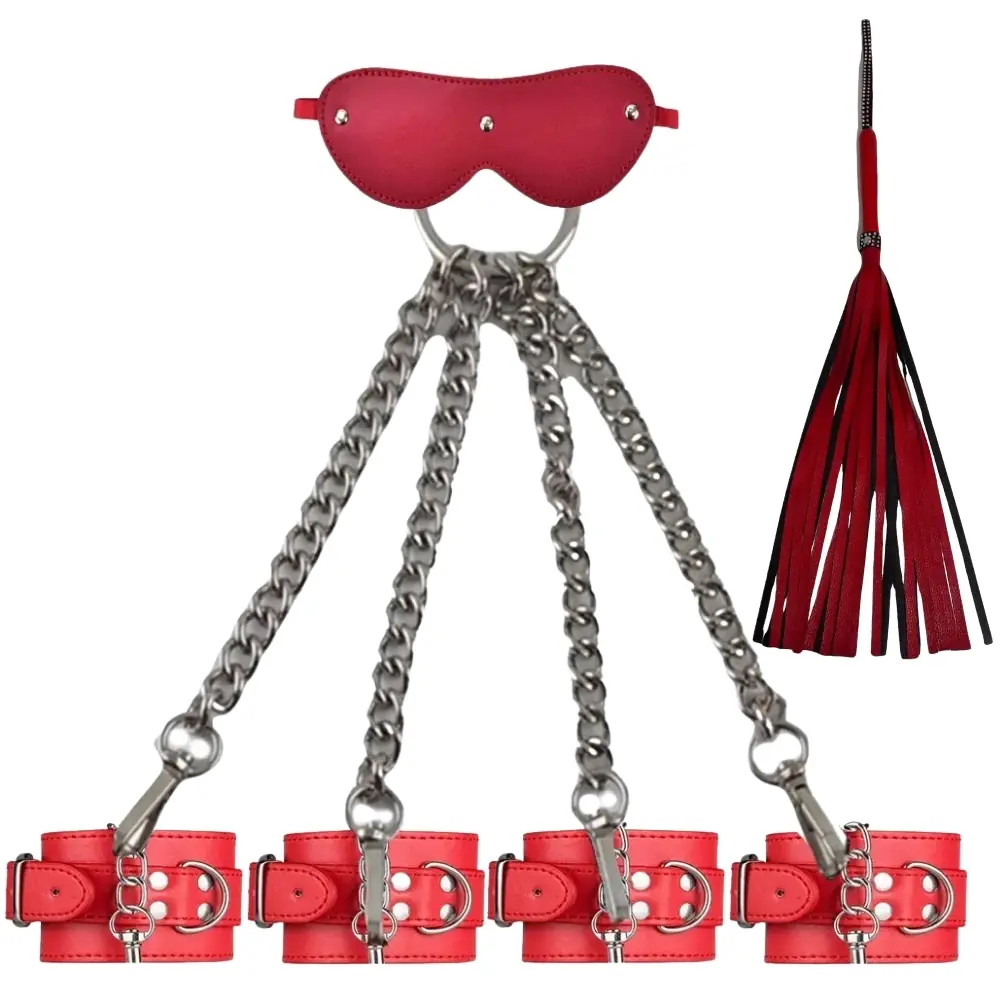 Agor Fetish Fantasy Series Sentetički Kožni Zglobni Kljuke sa Crvenim Lanom