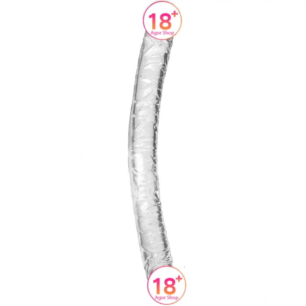Doc Johnson Crystal Jellies Jr. Dupli Dong Dildo prozirni gel tekstura 44,5 cm